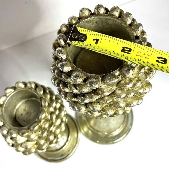 Gold Tone Pine Cone Tea Lite Holders Heavy Resin Set Of 2 Votives - Picture 6 of 7